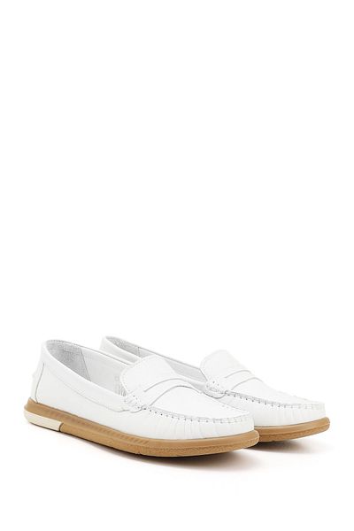 GÖNDERİ(R) Women / Girls White Rok Genuine Leather Comfort Loafer