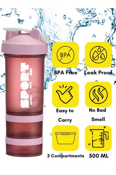 Sport Protein Shaker Bottle Portable Supplement Mixer Cup with Powder Storage for Running Cycling Fi