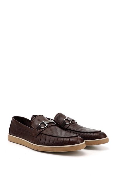 GÖNDERİ(R) Men's Brown Buckle Genuine Leather Loafer Shoes