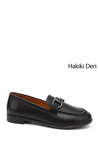 GÖNDERİ(R) Дамски/момичешки черни мокасини от естествена кожа с катарама