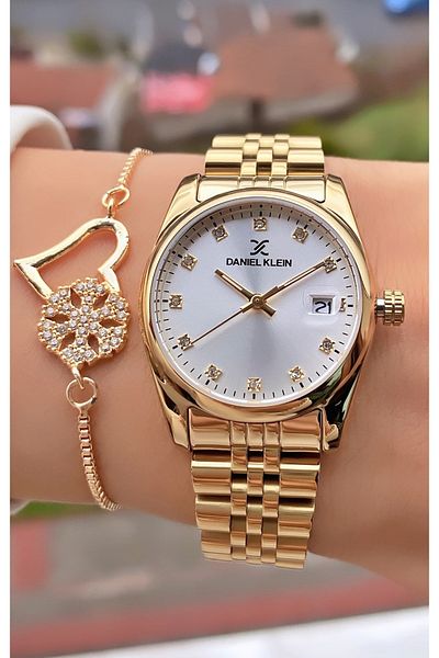 Daniel Klein Brand Gold Color Waterproof Small Case Wristwatch - Bracelet Gift