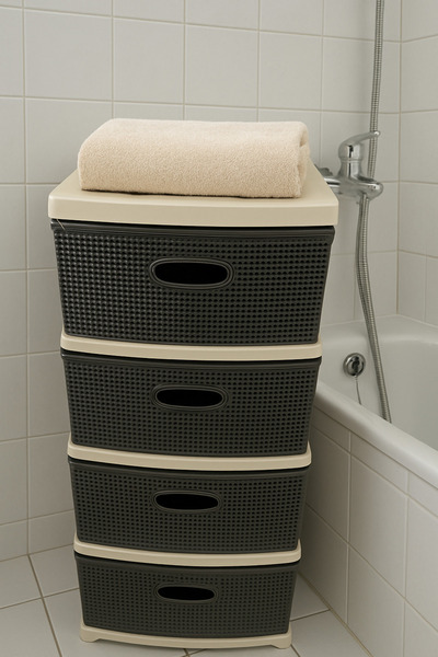 Comeket Büyük Boy Damla Çift Renk 4 Katlı 4 Çekmeceli Plastik Komidin Sebzeli...