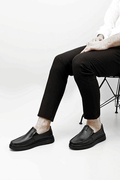 GÖNDERİ(R) Men's Black Genuine Leather Comfort Shoes
