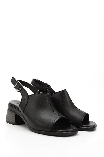 GÖNDERİ(R) Women / Girls Black Thick Heeled Genuine Leather Sandals