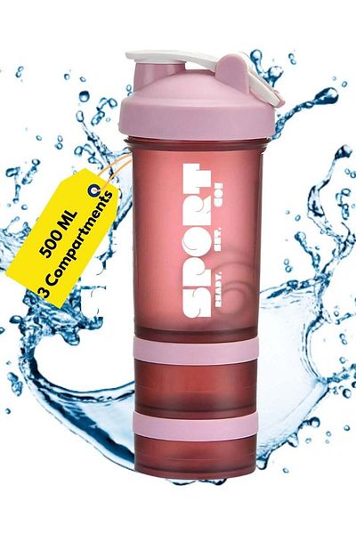 Sport Protein Shaker Bottle Portable Supplement Mixer Cup with Powder Storage for Running Cycling Fi