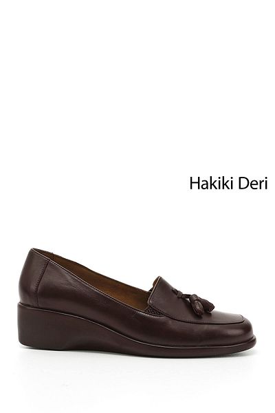 GÖNDERİ(R) Women's Brown Antique Wedge Sole Tasseled Genuine Leather Shoes