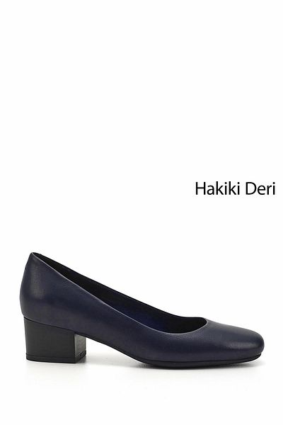 GÖNDERİ(R) Women's Navy Blue Antique Short Thick Heeled Genuine Leather Shoes