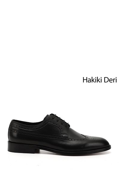 GÖNDERİ(R) Men's Black Laced Leather Sole Genuine Leather Classic Shoes
