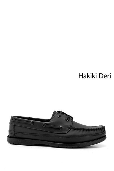 GÖNDERİ(R) Men's Black Lace-Up Rubber Sole Genuine Leather Shoes