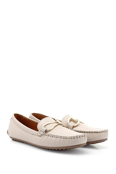 GÖNDERİ(R) Women / Girls Beige Buckle Rok Genuine Leather Comfort Loafer