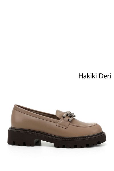 GÖNDERİ(R) Women / Girls Mink Antique Thick Heeled Buckle Genuine Leather Loafer Shoes