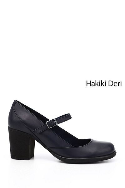 GÖNDERİ(R) Women/Girls Navy Blue Antique Blunt Toe Medium Thick Heeled Genuine Leather Shoes