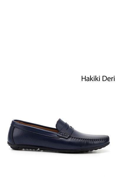 GÖNDERİ(R) Ανδρικά παπούτσια Casual Loafer με στρογγυλά δάχτυλα Navy Blue Antique Gön από γνήσιο δέρμα 01004
