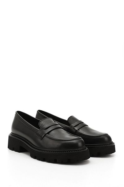 GÖNDERİ(R) Women / Girls Black Thick Heeled Genuine Leather Loafer Shoes