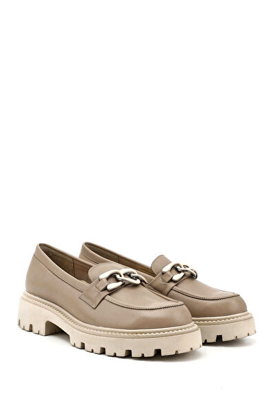 GÖNDERİ(R) Дамски/момичешки бежови мокасини от естествена кожа с дебел ток и катарами