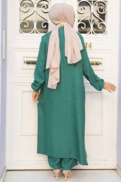 Neva Style Emerald Green Buttoned Hijab Set of Two - 19017ZY