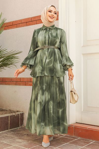 Neva Style Комплект от две плисирани хиджаби в цвят каки - 45291HK