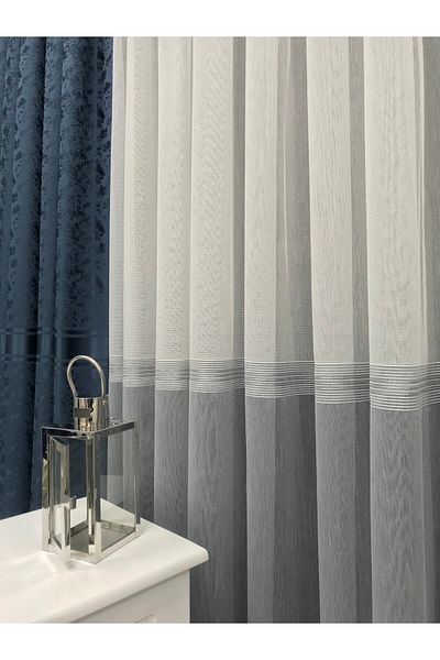 Erdoğanlar Koza Lupine Skirt Gray Transitional Glitter Banded Tulle Curtain 1/3 Tight Pleat