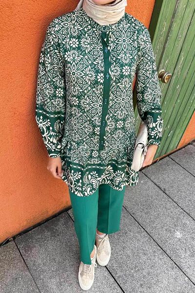 Neva Style Σετ με μοτίβο πράσινο Hijab Double 9281y