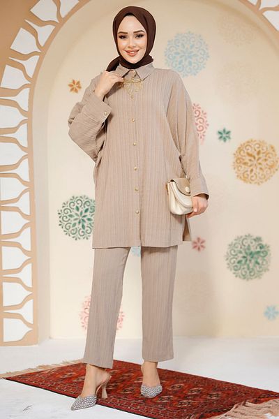 Neva Style Pleated Mink Hijab Double Suit 2817V