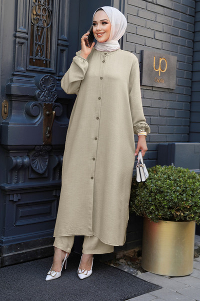 N.S NEVA STYLE Μπεζ Σετ Hijab Διπλό - Κουμπωτό, 19017ΜΠΕΖ