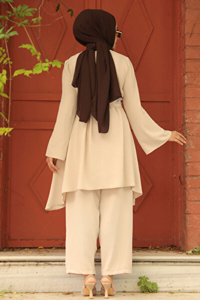 Neva Style Бежевий асиметричний комплект одягу для мусульманок - 65875BEJ