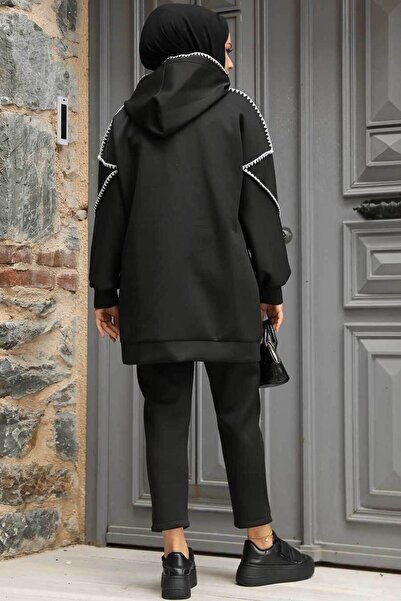 Neva Style Черен костюм от две части с цип и хиджаб - 12621S