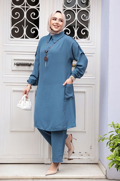 N.S NEVA STYLE Κολιέ Indigo Blue Hijab Διπλό Σετ 52631IM