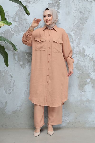 Neva Style Set dublu hijab biscuit cu nasturi 44661BS