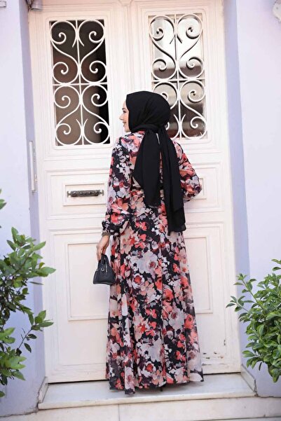 Neva Style Φόρεμα Hijab με λουλούδια μαύρο 27970S