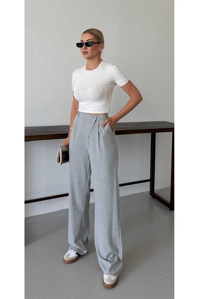 mor butik Myth 010001   Model Gray Palazzo Women's Trousers