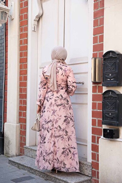 Neva Style Floral Patterned Salmon Hijab Dress 279915 Smn