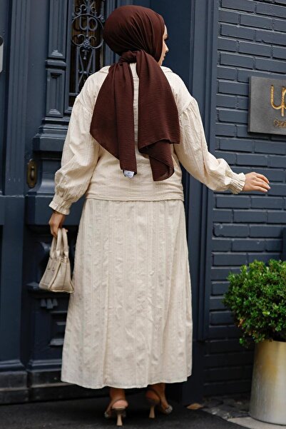 Neva Style Beige Hijab Skirt Baby Collar Double Set - 30004Beige