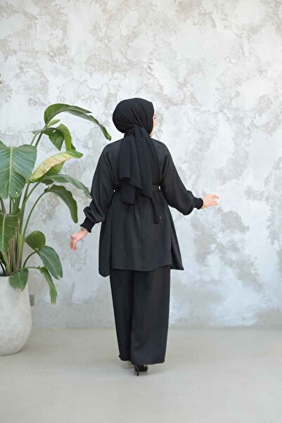 Neva Style Belted Black Hijab Suit 44691S
