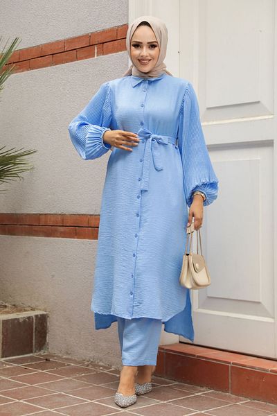 Neva Style Blue Hijab Διπλό Βρεφικό Σετ - Με Κουμπιά, 12581BM