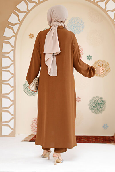 Neva Style Bead Detailed Caramel Hijab Double Set 12082Krml