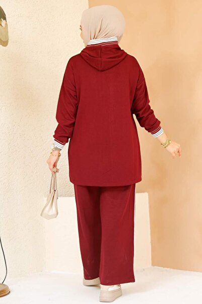 Neva Style Zippered Burgundy Hijab Double Set 60061Br