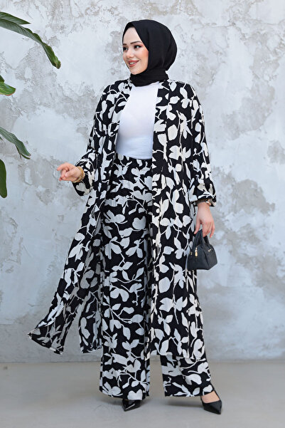 Neva Style Set kimono cu model hijab negru 12883S