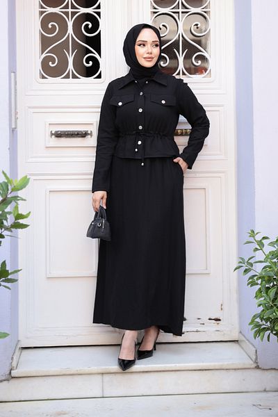 N.S NEVA STYLE Black Hijab Dress with Jacket Double Suit 44651S