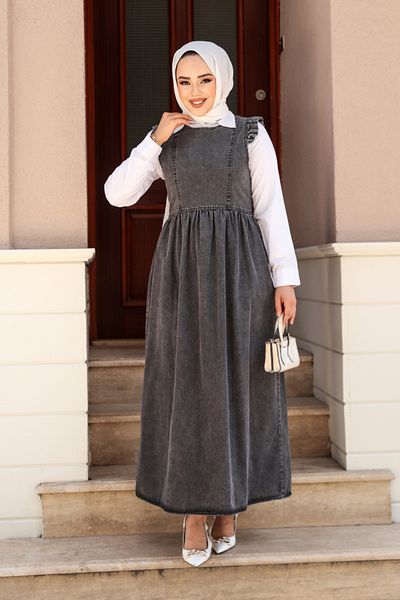 Neva Style Τζιν Anthracite Hijab Gilet Φόρεμα 19134ant