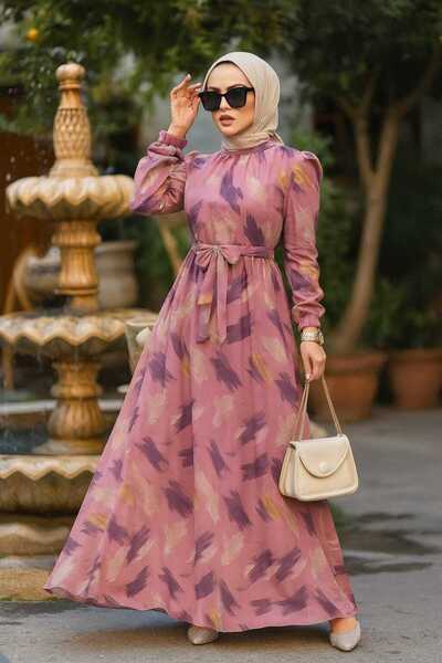 Neva Style Φόρεμα Hijab με σχέδιο μωβ 27930MOR