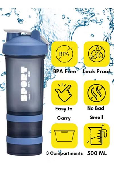 Prime by Javaudan SPORT Protein Shaker Bottle Portable Supplement Mixer Cup with Powder Storage for Running Cycling Fi
