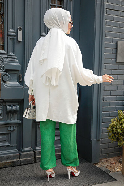 Neva Style طقم حجاب مزدوج بأزرار خضراء - 54121Y