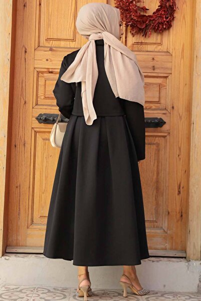 Neva Style Set dublu cu jachetă și fustă hijab neagră 681s