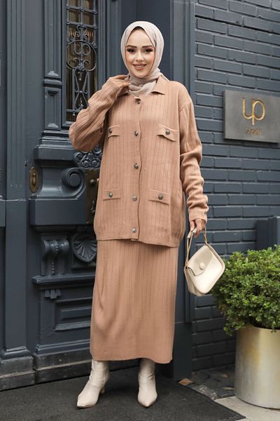 Neva Style Hijab Knitwear Skirt Biscuit Double Set - 50590Bs