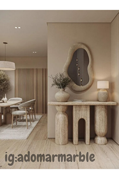 adomarmarblehandmadeandluxury ADOMAR Traverten Dresuar, Mermer Dresuar, Antre Dresuar, %100 Doğal Taş, Konsol Masası, Özel Ölçü