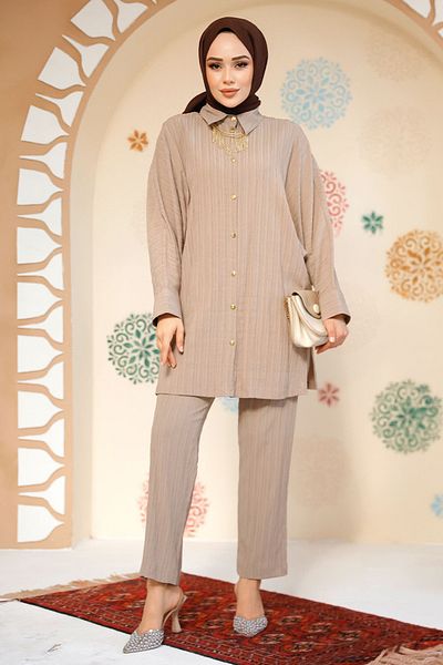 Neva Style Pleated Mink Hijab Double Suit 2817V
