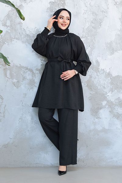 Neva Style Μαύρο Σετ Χιτζάμπ με Ζώνη 44691S