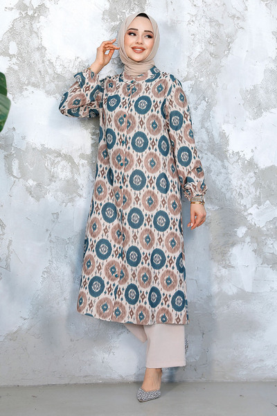 Neva Style Set de două hijab cu model verde smarald - 10692ZY