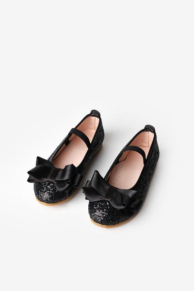 Le Mabelle Black Bow Glitter Girl's Shoes